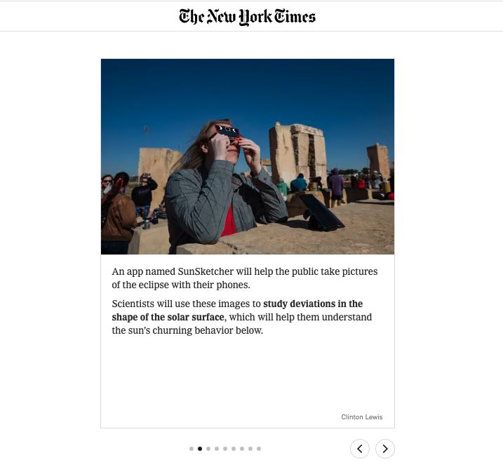 A screenshot of SunSketcher in The New York Times. 
